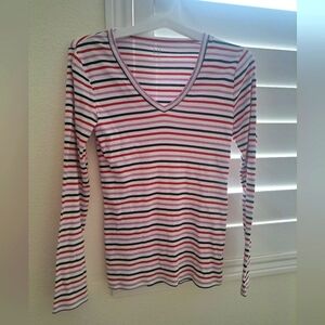 Striped V-Neck Long Sleeve Top